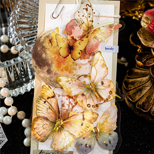 繁花之蝶PET蝴蝶贴纸 饰贴画 高颜值贝壳光手账素材手帐咕卡扎包装