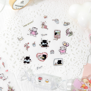 森屿暖树小猫生活日记pet闪砂咕卡胶带 卡通手帐diy造景贴画贴纸