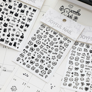 套装 饰素材3款 手帐贴画手账手机壳装 可爱黑白涂鸦猫猫狗狗贴纸