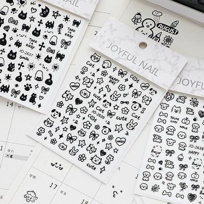 黑白涂鸦猫猫狗狗贴纸3款套装