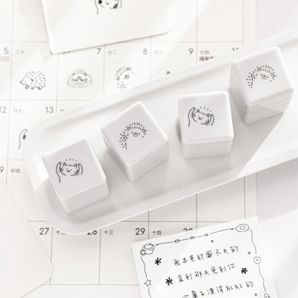 可爱小猫小刺猬方形多层手帐印章ins风高颜值卡通diy手账印画素材