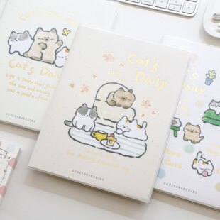 森屿暖树小猫横线胶套本卡通猫咪烫金学生用笔记本本子记事本