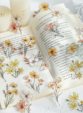 繁花如梦雾面PET立体烫金手账贴纸包 ins风花卉手帐DIY素材贴画