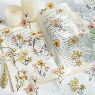 繁花如梦雾面PET立体烫金手账贴纸包 ins风花卉手帐DIY素材贴画