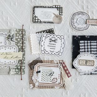 森屿暖树无声荒岛火柴盒手账贴纸 复古基础花纹边框手帐打底拼贴