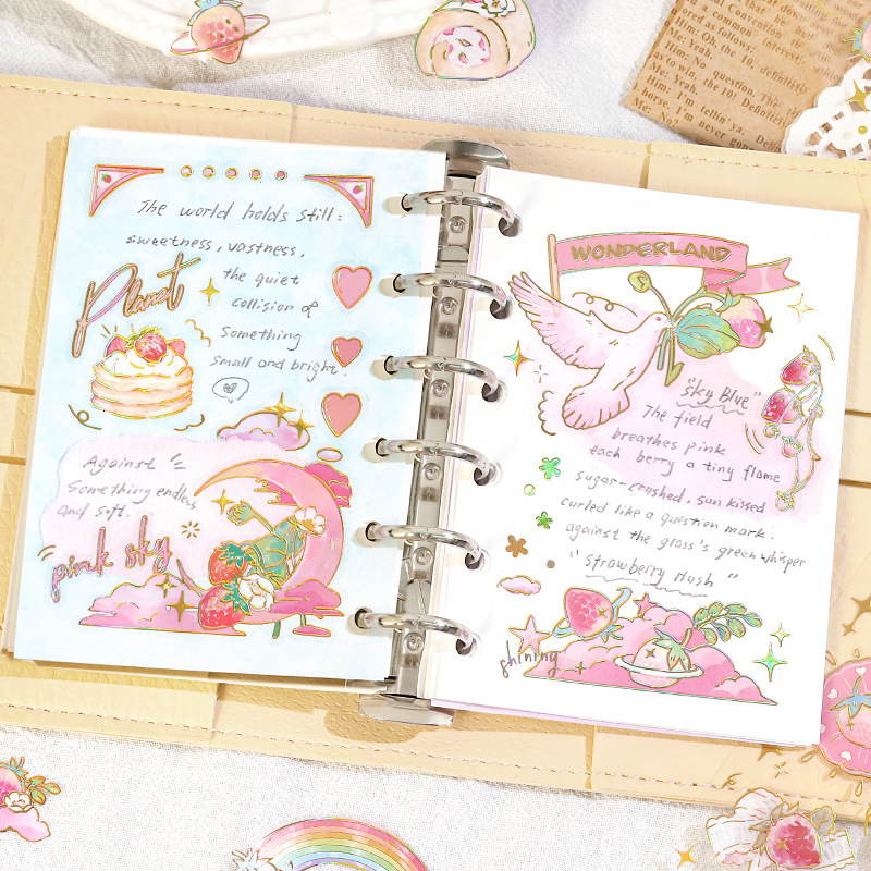 甜莓物语立体烫印模切贴纸简约