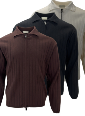 SIMPLE REVIVE 25FW 翻领秋季天丝混纺老钱风坑条针织衫开衫外套