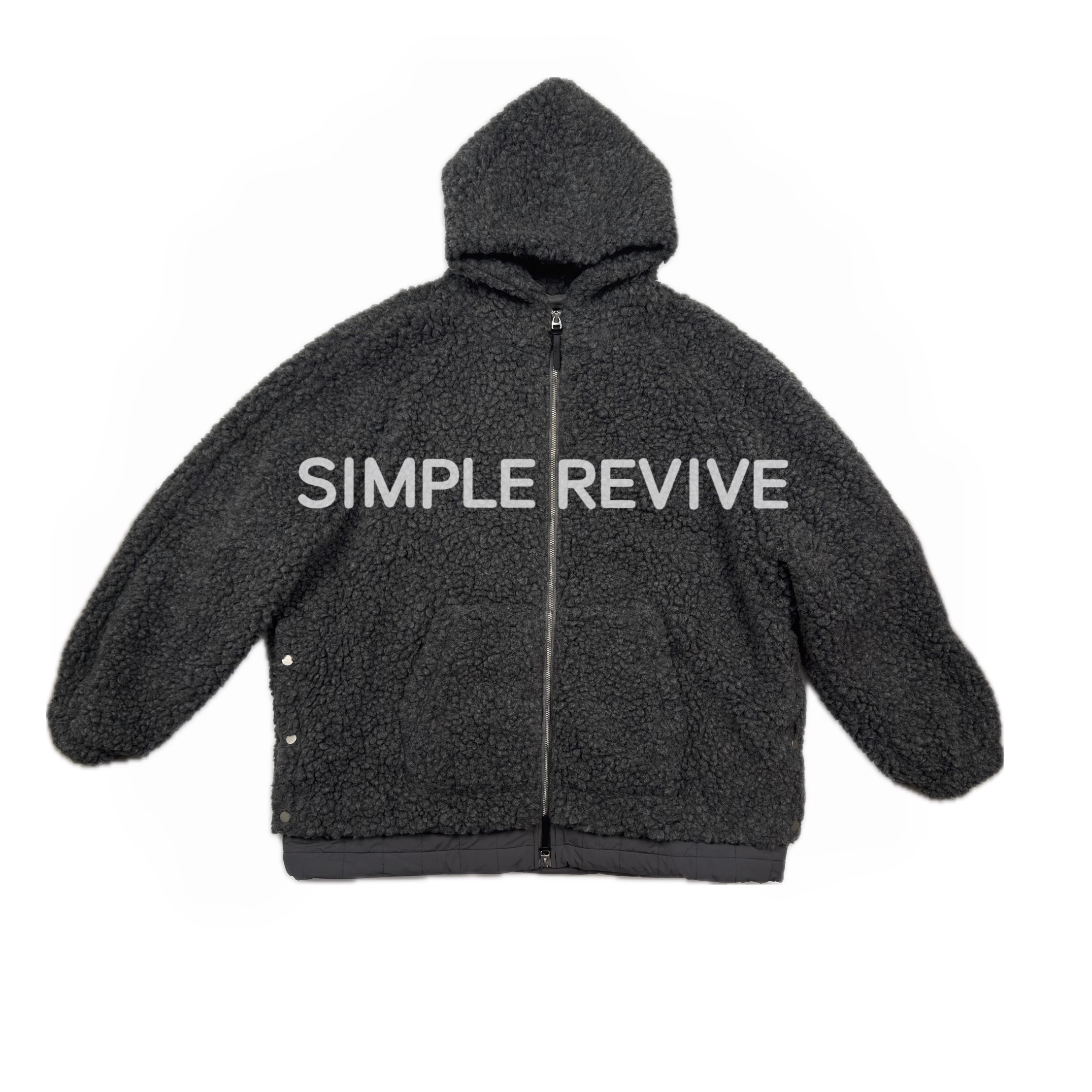 羊毛连帽颗粒绒拼接廓形大衣