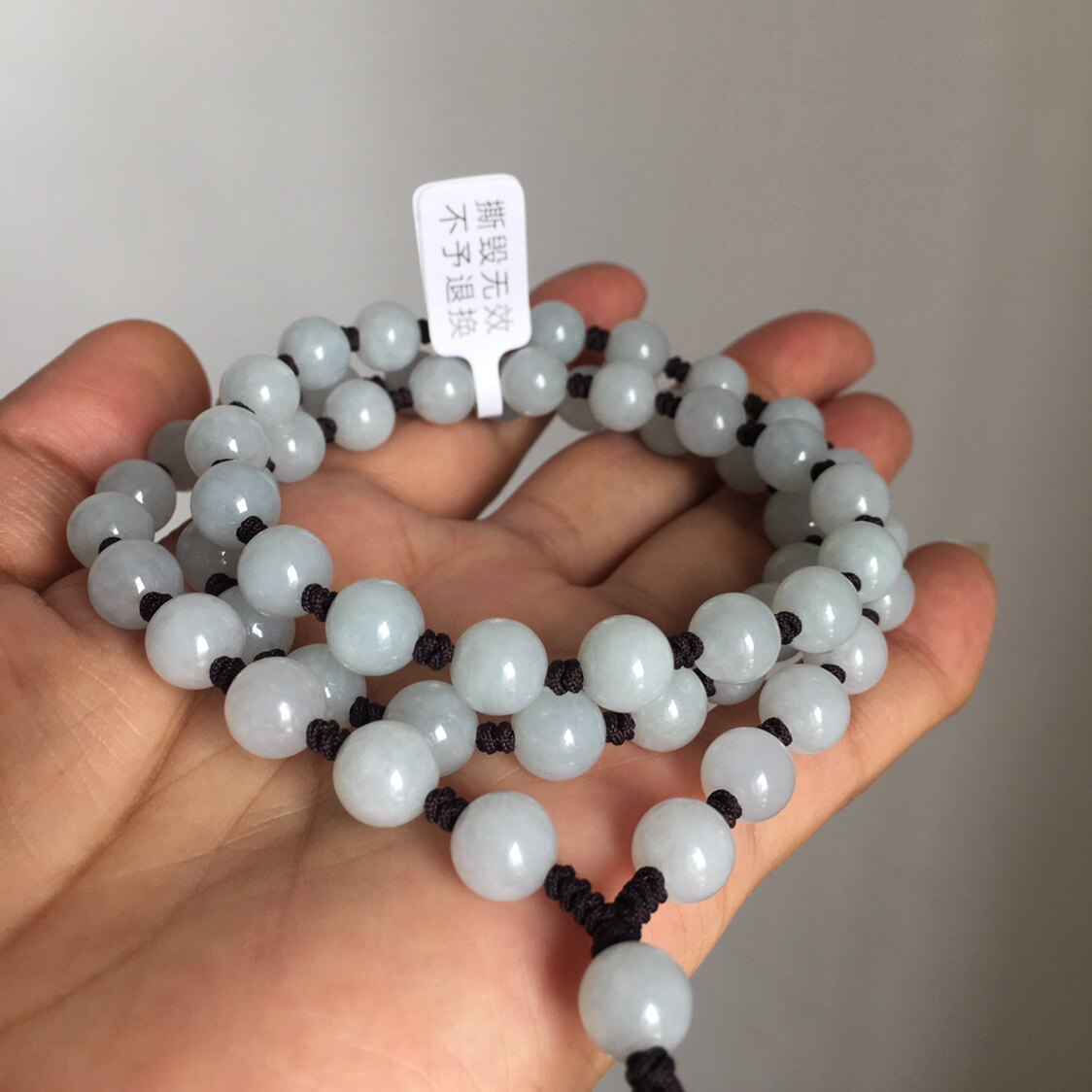 A天然翡翠玉项链圆珠8mm珠链吊坠绳链细糯浅白玉珠玉佩挂绳链