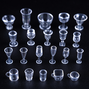 1:12 微缩迷你小酒杯高脚红酒杯子厨房餐具娃娃屋DIY食玩模型配件