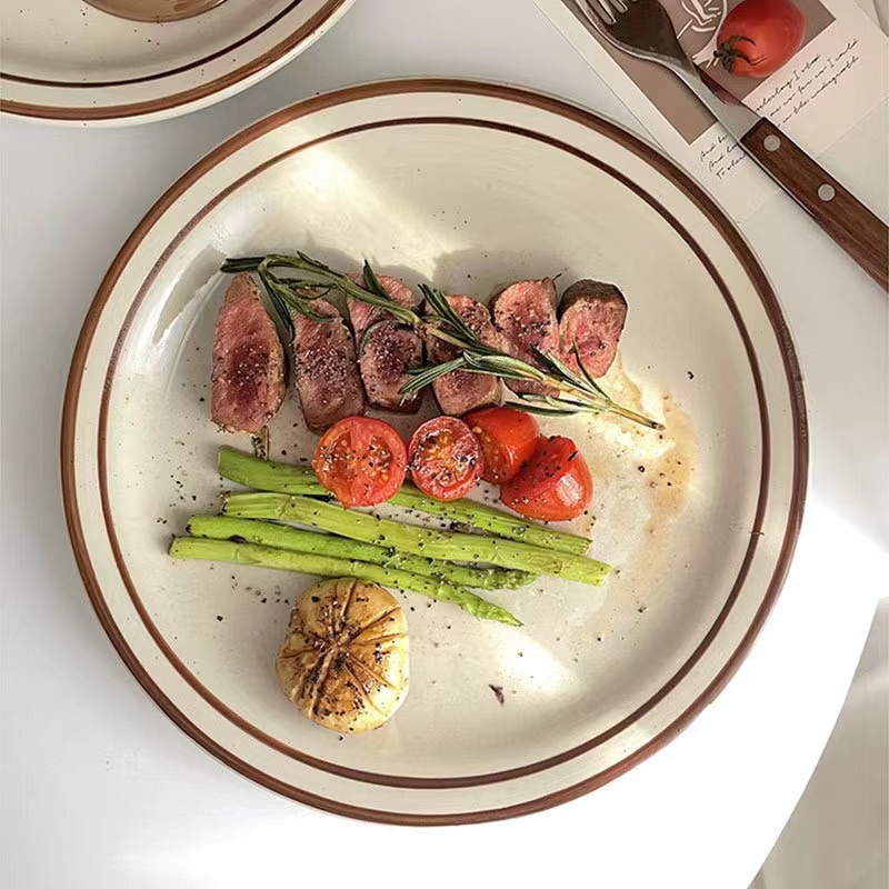 TUXTON棕色线条麻点陶瓷盘