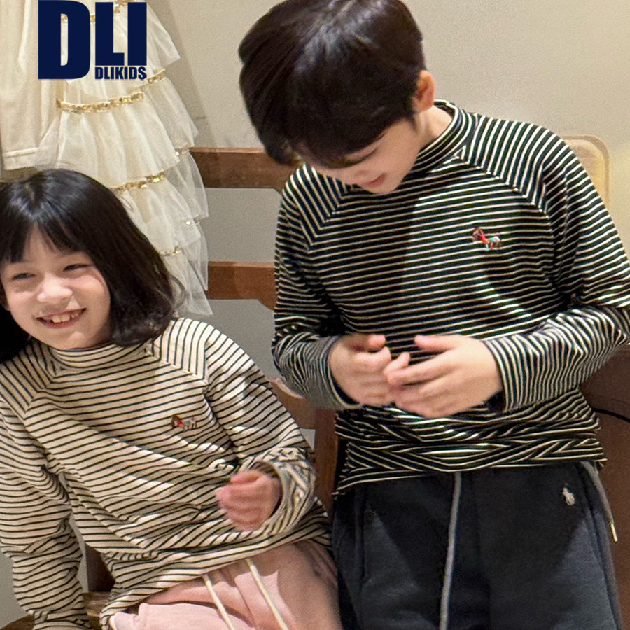 DLIDLIKIDS 冬季男女童条纹内搭上衣 小马刺绣儿童半高领打底T恤,童装/婴儿装/亲子装,T恤,淘宝优惠券,粉丝福利购,淘宝优惠卷