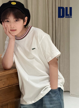 DLIDLIKIDS 夏季新款男女童白色上衣儿童纯棉圆领休闲条纹短袖T恤