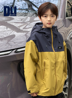 DLIDLIKIDS 春季新款户外系防风男童冲锋衣儿童撞色拼接风衣外套