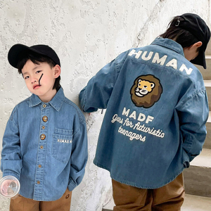 DLIDLIKIDS秋季新款男童牛仔衬衫中小童儿童卡通刺绣狮子牛仔开衫