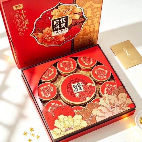 华美十全福礼月饼礼盒红广式
