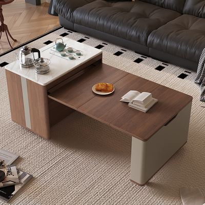 意式极简多功能伸缩茶几客厅可移动泡茶边几中古风二合一功夫茶桌