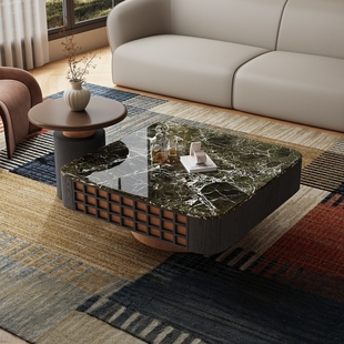 天然奢石茶几组合现代简约客厅家用小户型设计款 高级感大理石茶几