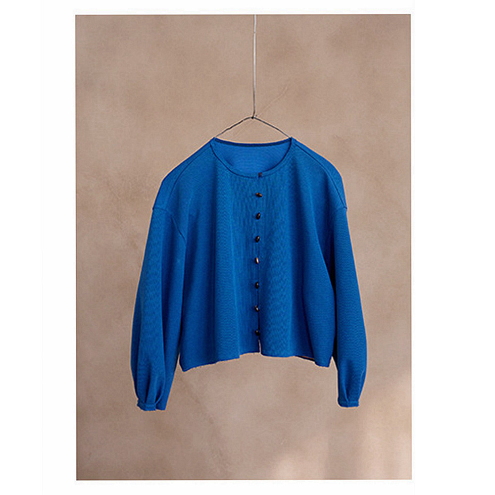 欢喜壹旧  春款孔雀蓝短款针织圆领小巧可爱显白开衫