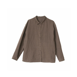 断码半价!柿棕色亚麻衬衣宽松休闲简约薄衬衫文艺上衣