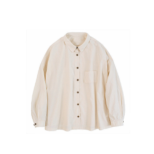 开襟全棉衬衫 奶白翻领宽松休闲简约气质长袖 6038 春款 欢喜布衣