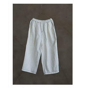 欢喜壹旧  白色亚麻高质感松紧腰儒雅先生裤休闲裤