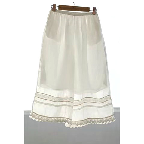 欢喜布衣  春夏新品100支纯苎麻花边拼接松紧腰宽松八分阔腿裤