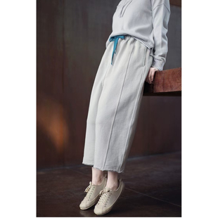 断码半价！ S码 石灰白厚实毛圈针织布松紧腰抽绳萝卜裤