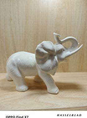 定窑镇宅摆件陶瓷大象风水摆件小白龙象招财吉祥情侣对象