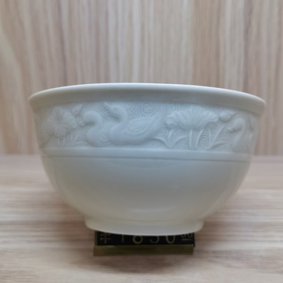 曲阳定瓷餐具定窑高温釉原矿白瓷莲塘浮鸭中式餐饭碗家用商用