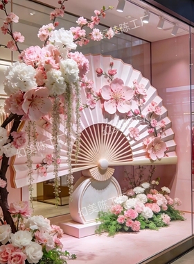 春季橱窗2026新年装饰春天商场服装店铺创意布置女装直播间布置
