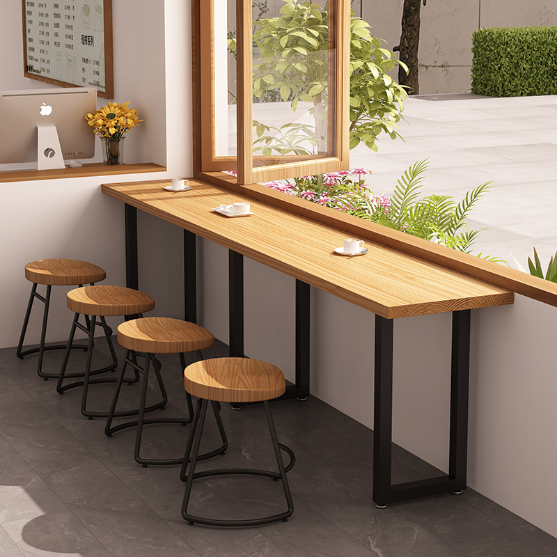 矮吧台桌工业风便利店小吃店酒吧长条桌子奶茶店靠墙窄餐桌椅组合
