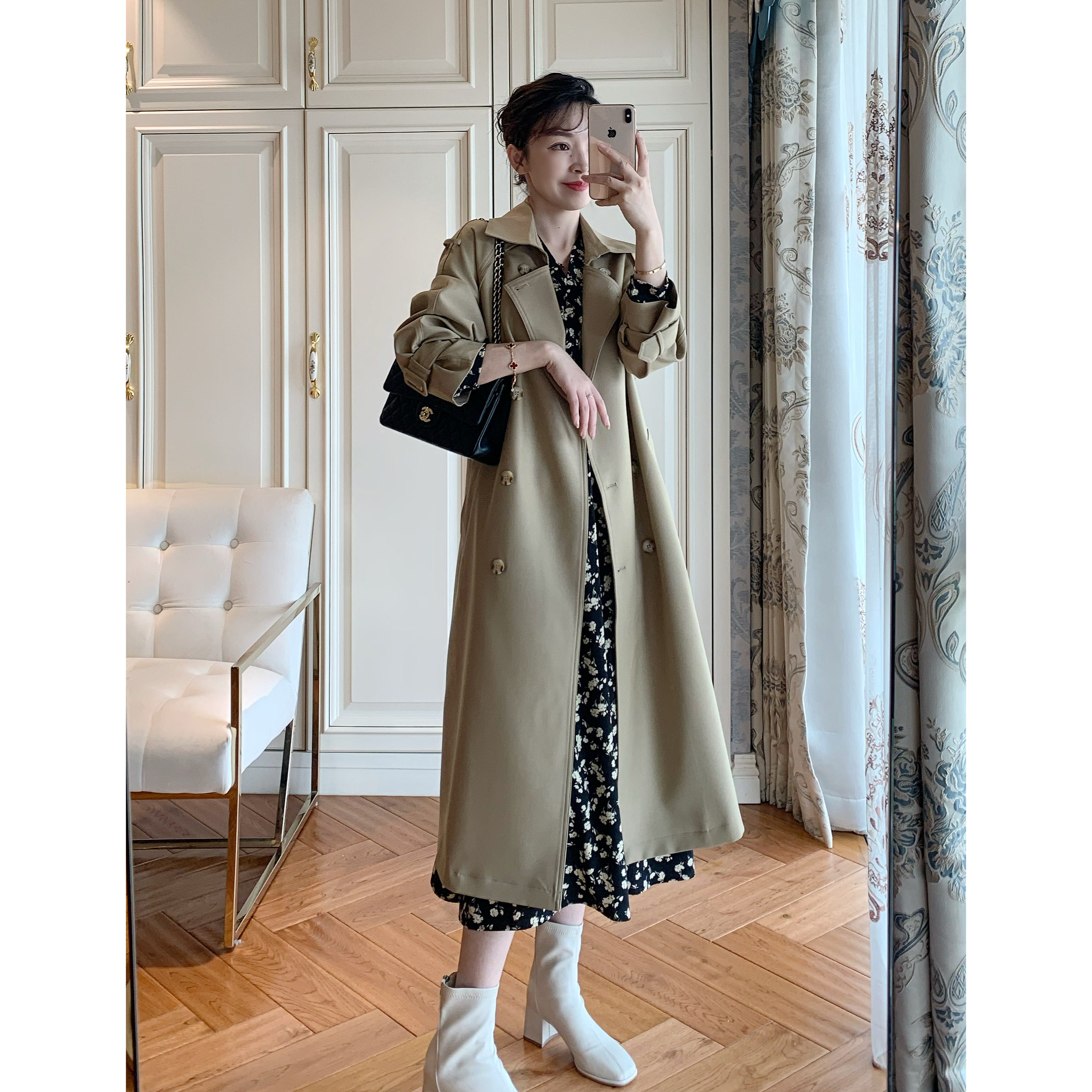 【竺姐】春秋中长款过膝收腰宽松风衣女士外套