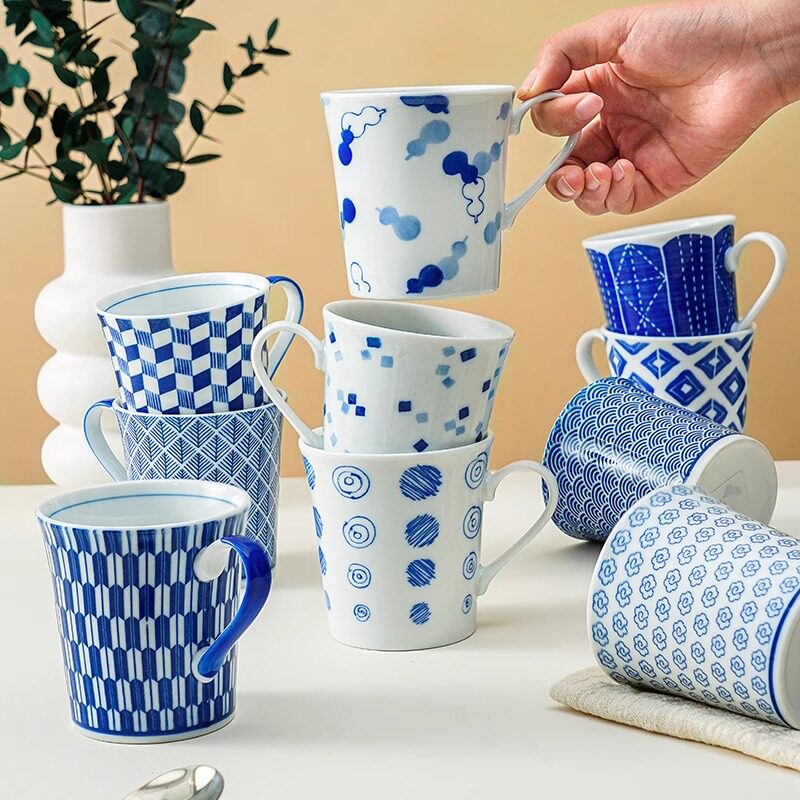 美浓烧日本进口青花瓷釉下彩马克杯早餐泡茶把手杯子家用办公桌,餐饮具,马克杯,淘宝优惠券,粉丝福利购,淘宝优惠卷