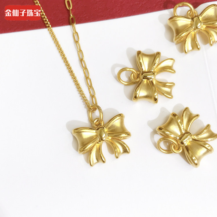 金仙子珠宝 黄金新款蝴蝶结吊坠足金999女款吊坠空心显大款送礼物
