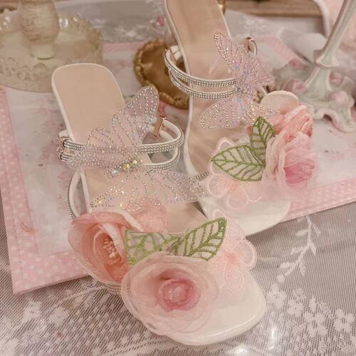 原创设计花朵蝴蝶水钻凉拖鞋2025夏季新款百搭仙女外穿高跟女鞋