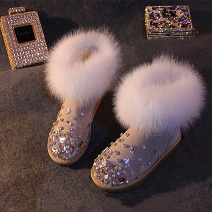 狐狸毛满钻手工低筒雪地靴包邮