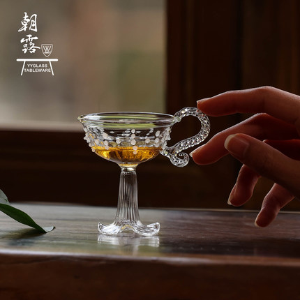 雅雅玻璃朝露系列高硼硅耐热玻璃茶杯灯工纯手工吹制新高足若深杯