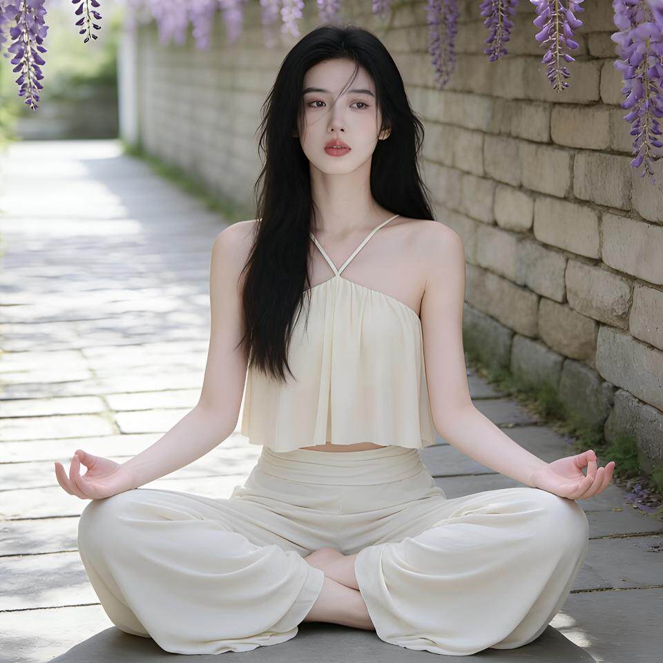 [限购2件-超仙网纱交叉固定胸垫瑜伽吊带背心]运动普拉提美背上衣