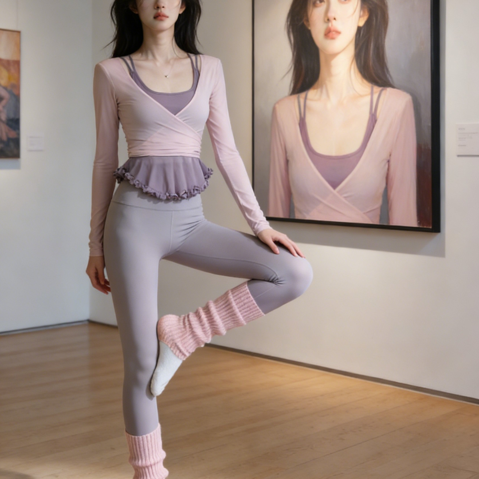 [经典百搭-芭蕾舞交叉长袖瑜伽运动罩衫