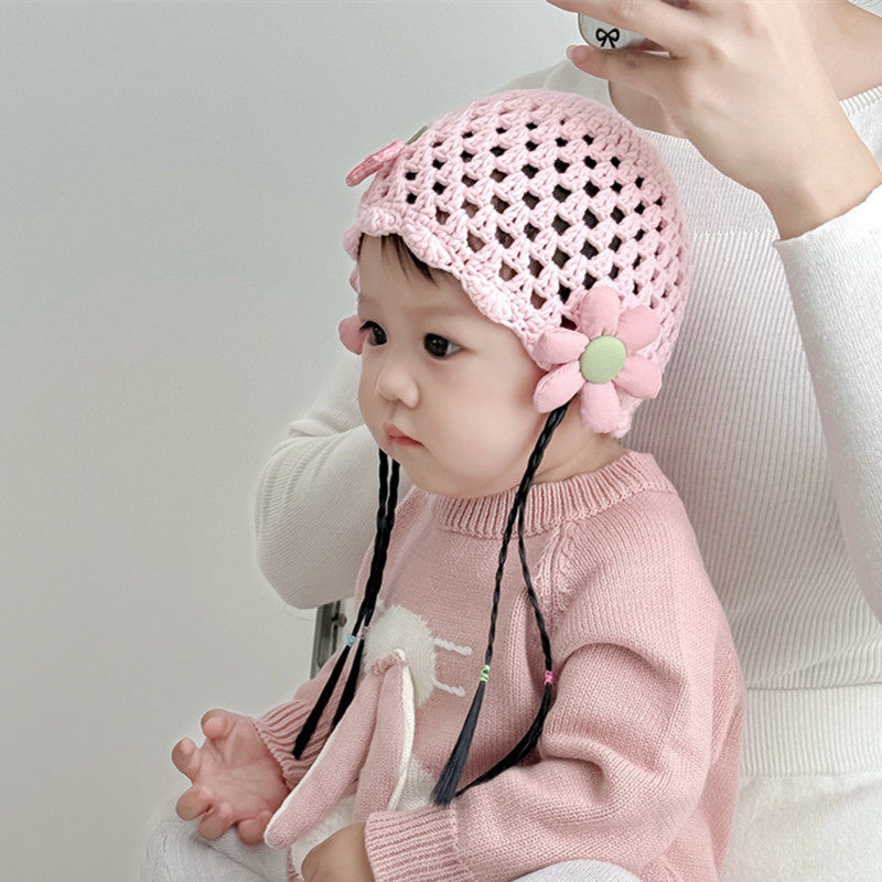 2024新款婴儿镂空长辫子帽子