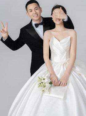 法式缎面抹胸显瘦婚纱蓬蓬裙齐地