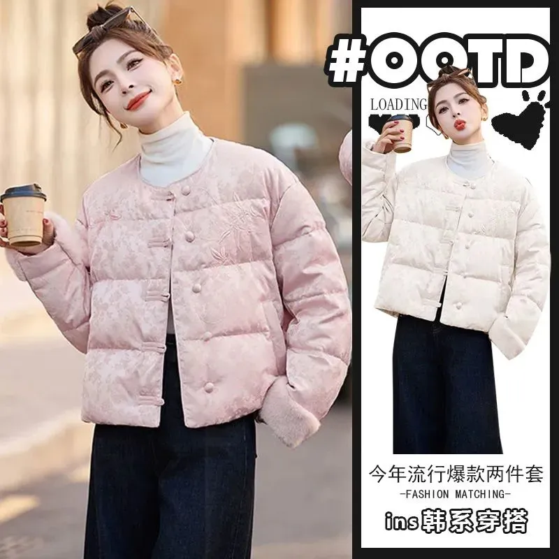 2025秋冬新款中国风盘扣刺绣保暖棉服女高级感小众显瘦短款棉衣潮