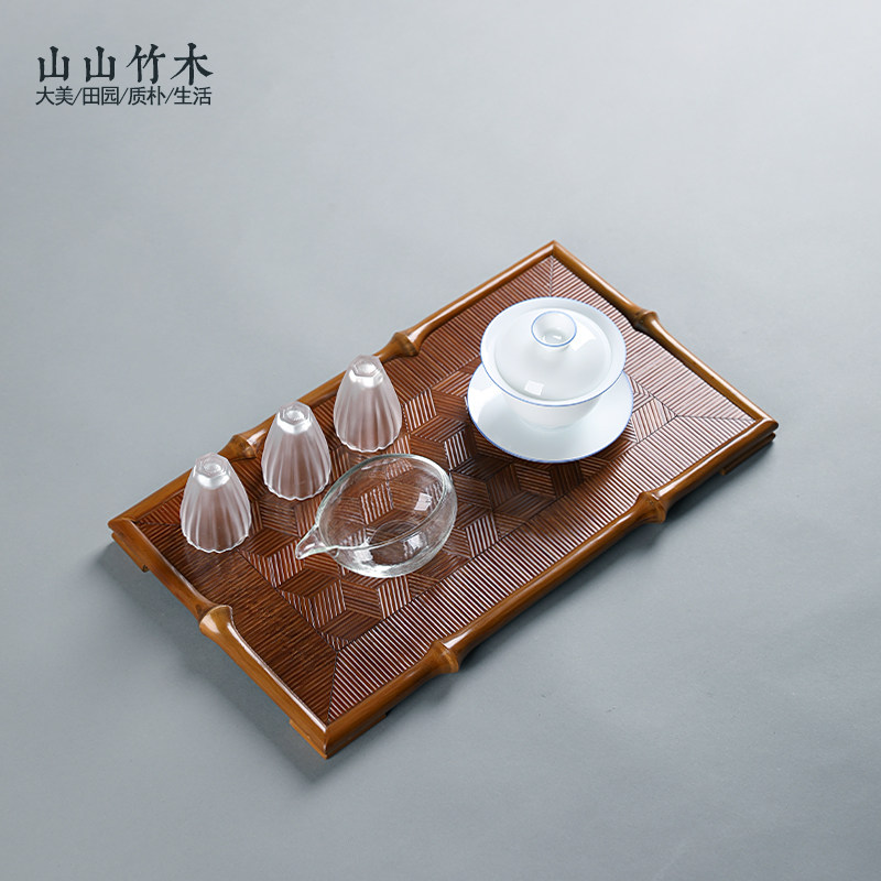 秋荼干泡台竹制复古茶盘拼攥席面中式茶台壶杯盏承盘简约大号茶道