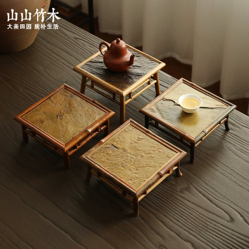 迷你桌子竹制摆件小茶台壶承花几筇竹案几桌面摆件茶室创意收纳架