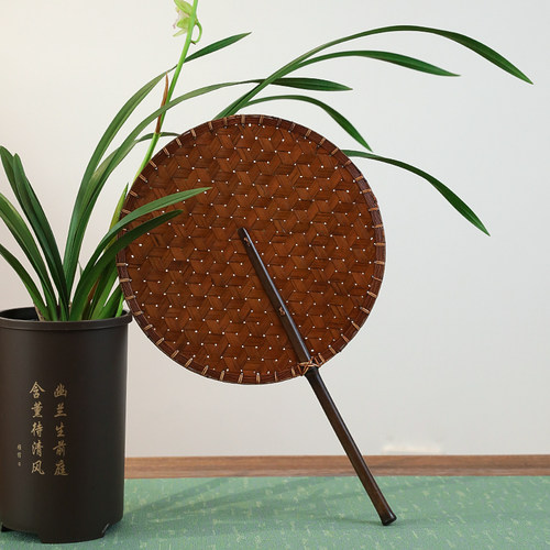 纯手工竹编中式复古大漆团扇