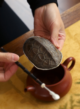 龟甲茶则手工包锡纯天然赏茶荷乌龟壳富甲一方收藏把玩件功夫茶道