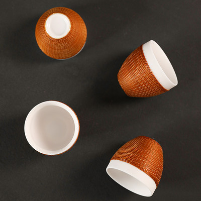 复古风日式中式茶杯茶壶茶具公道杯陶瓷家用待客手工竹编礼盒套装
