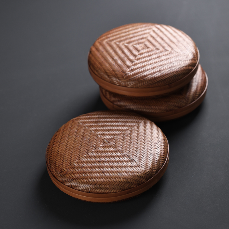 竹编大漆手工饼盒茶叶罐普洱茶