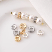 高保铜镀14K金镶锆石车轮隔珠手工diy水晶手链串珠X型扭珠材料